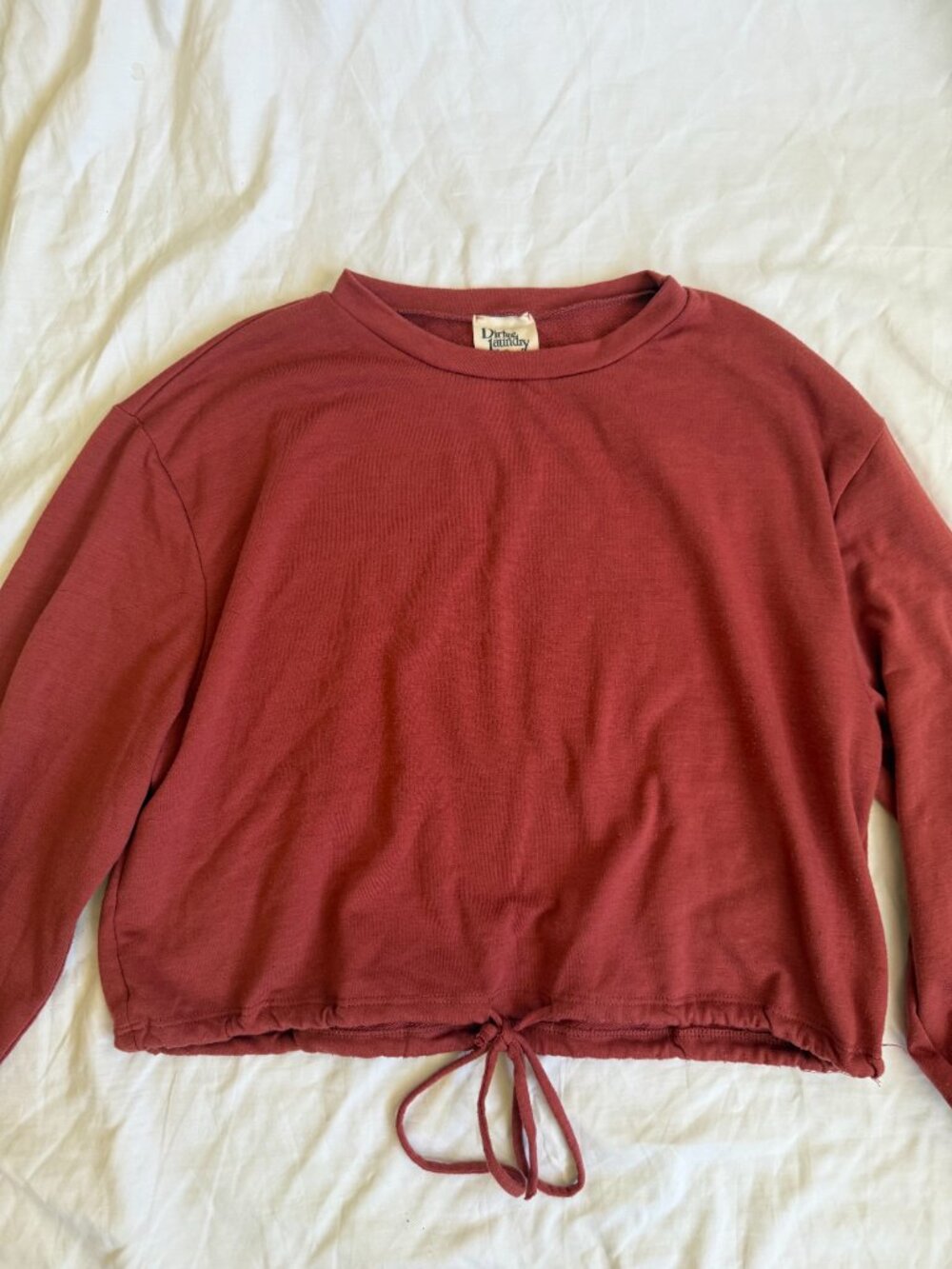 Dirtee Laundry Red Cropped Sweatshirt Long Sleeve Women's Drawstring Pullover - Picture 3 of 10